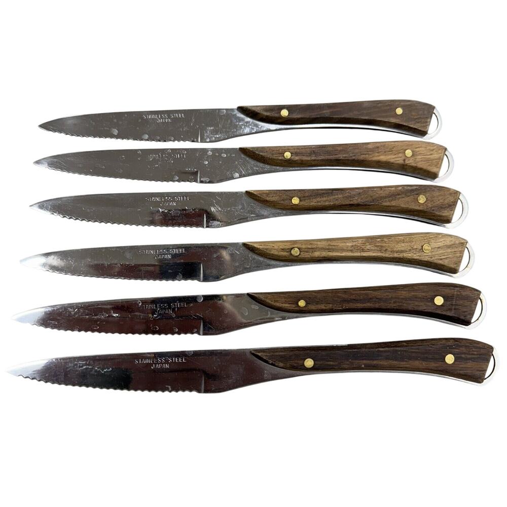 JC Penney Serrated Steak Knife Set Stainless Steel Japan MCM STYLE Vintage - HBN